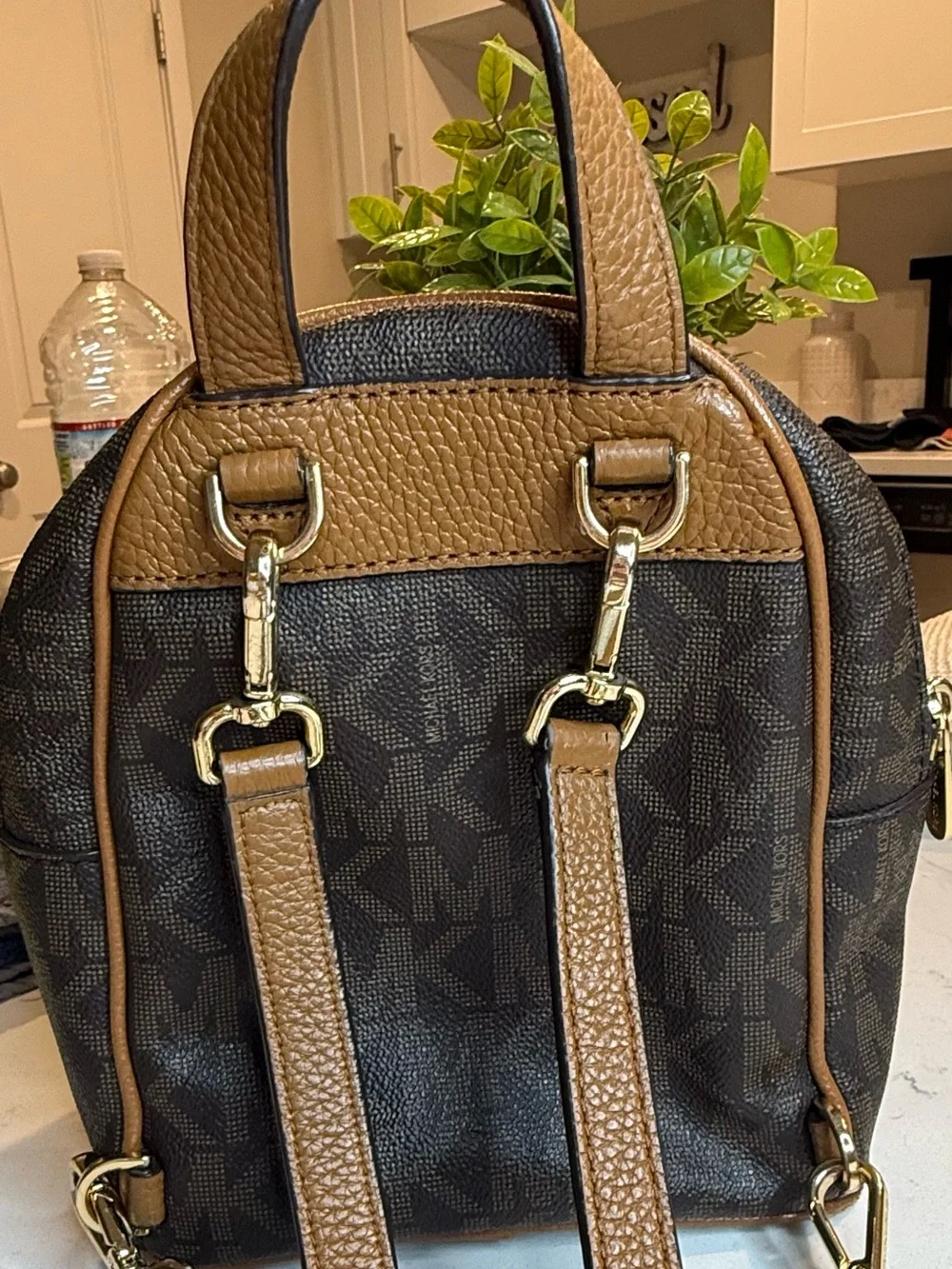 Michael Kors Black and Brown Studded Mini Backpack
